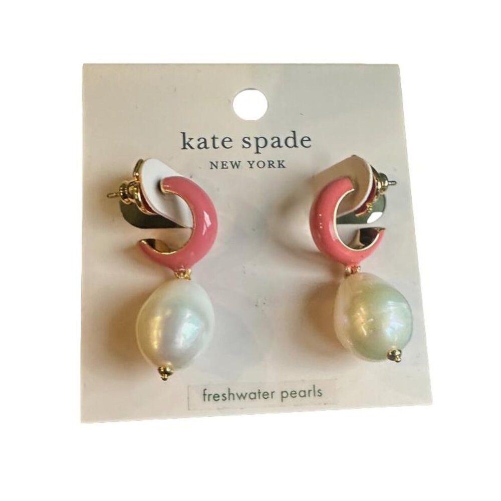 Kate Spade New York Candy Drop Enamel Pearl Drop Huggies Coral